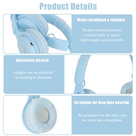 Wireless On-Ear Headphones, V5.0 Bluetooth + Cable Connection Portable Foldable Kids Headset, 88dB Limit for Safer Hearing, Wireless Over Ear Headphone with Memory Card Socket for Boys Girls (Blue)