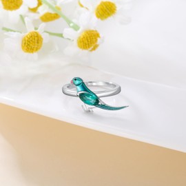 Lab Greated Emerald Parrot Ring for Women 925 Sterling Silver Bird Ring for Mother Wife Her