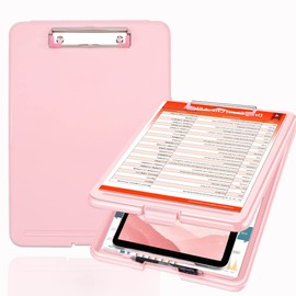 Pechor Nursing Clipboard A4, Clipboard Plastic with Storage, Lightweight Clip Board Folder with Compartment Organizer Waterproof for Nurse Doctor Medical Home School Office, Pink