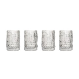 Creative Co-Op Round Glass Drinking Glass with Embossed Pattern, Clear, Set of 4