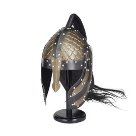 Deco 79 Metal Replica Medieval Greek Spartan Helmet with Black Wood Stand and Plume, 10" x 12" x 18", Gold