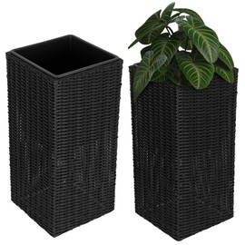 BALKENE HOME 67982 Sierra Square Wicker Planter 2-Piece Set in Black