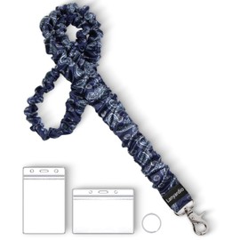 Lanyardio Stretchy Scrunchie Lanyard for ID Badges Keys, Cute Teacher Lanyard for Women with 2 Card Holders 19.6 Inch