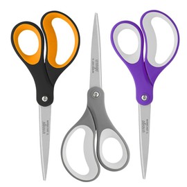 LIVINGO Scissors, 8" Office Scissors Stationery Set, Fabric Dressmaking Sewing Scissors, Sturdy Sharp All Purpose Shears for Home School Craft DIY, Titanium Coated Blades, Comfort Grip, 3-Pack