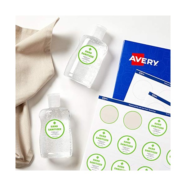 Avery Waterproof Round Labels with Sure Feed, Print to the