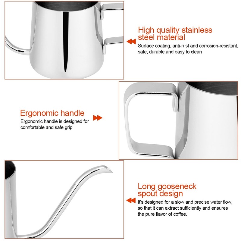 Stainless Steel Drip Coffee Pot Long Gooseneck Spout Kettle Cup