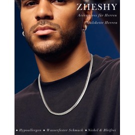 ZHESHY Necklace Men's Silver Chain Gold Chain Stainless Steel / 18 K Gold-Plated Curb Chain Cuban Venetian Chain Silver Chain for Men Boys Women Waterproof Jewellery Gift Accessories for Men