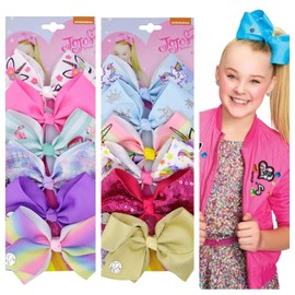 JOJO SIWA - Juego de 12 lazos de pelo para niñas (2 juegos) - Pinzas de cocodrilo de 12 cm para niñas con lazo grande (1)
