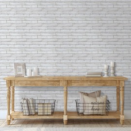 COMSTICKC 3D White Wood Wall Panels, Faux Wood Peel and Stick Shiplap Wall Panels,10 Pcs of 12"X12", Thin PVC White Wood Adhesive Fake Wood Backsplash,Paintable Decorative Tiles