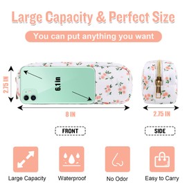 izuzta - Bolsa de maquillaje floral grande y pequeña de nailon para viaje, Blanco (White-Floral), Delgado, Casual