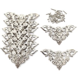Furniture Decorative Edge Cover, OZXNO 8-Pack Vintage Silver Carved Zinc Alloy Corner Protector for Cabinet Jewelry Box Album Drawer
