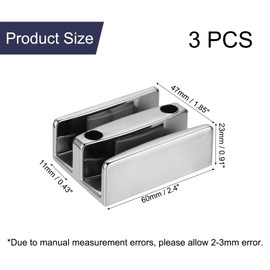 uxcell Sliding Shower Door Bottom Guide for 1/2 in Frameless Glass Shower Door, 3pcs 47mm Width Shower Door Double Track Limit Sliding Guide with Screw and Hole Lid, Silver
