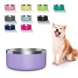 Stainless Steel Dog Bowls for Large Dogs, 64 Ounces/8 Cup Dog Food and Water Bowl, Double Wall Weighted Dog Dish, Rustproof Metal Pet Bowls with Non Slip Silicone Base