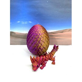 3D Printed Baby Dragon with Dragon Egg, Articulated Clover, Crystal, Easter, Gemstone, Orchid, Rose, Sushi, Woodland Baby Dragon, Fidget Toy for Autism ADHD BD001 (Easter Dragon, RED Purple Gold)