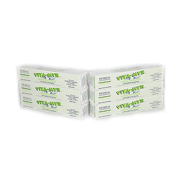 Vita-Myr Zinc+ Toothpaste, No Sugar, No Fluoride, Gluten Free, SLS Free No Alcohol, No Saccharin No Artificial Sweetener/Color ,Made in USA.5.4 Ounce Pack of 6
