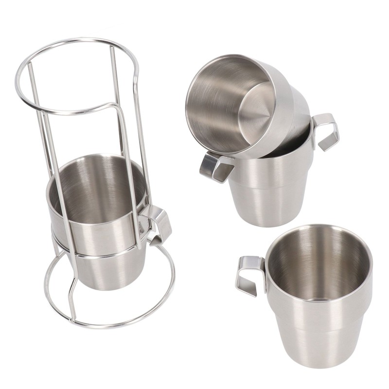 Stainless Steel Camping Cup Set of 4 Double Layer Coffee