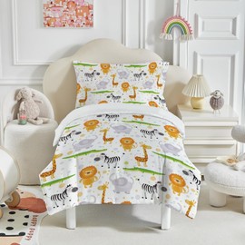 DJDEA Toddler Duvet Cover Set Wild Animal Pattern Print 120x150cm, Jungle Animals Kids Bedding for Boys Teens Children Duvet Cover Matching Pillowcase 40x60cm