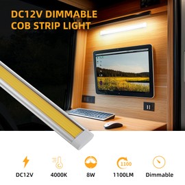 12V Light Strip, 12 Volt Light Bar, Enclosed Trailer Lights, COB Light for RV Interior, String Lights for Trailer, Truck, Van, RV(4Pack, 4000K, Silver)