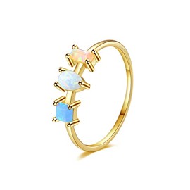 Opal Rings 925 Sterling Silver Cute 1MM Thin Gold lab Created Birthstone Stackable thumb Finger Statement Rings for Women Size N1/2