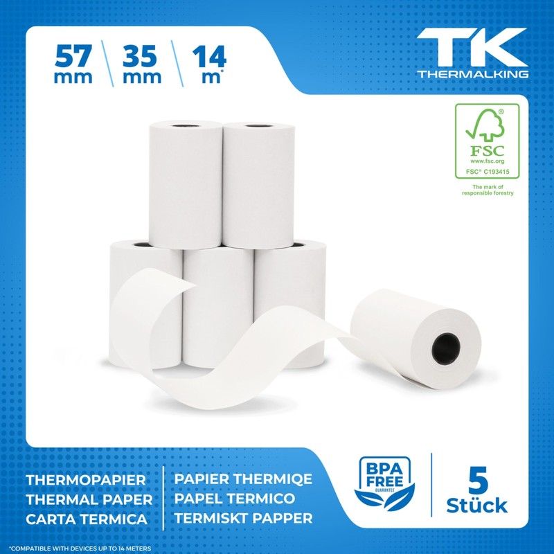 5 x EC Cash Thermal Rolls - Width: 57mm -