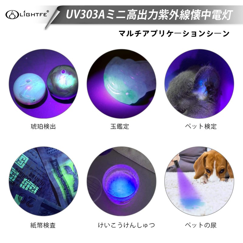 LIGHTFE UV Flashlight Ultraviolet Lamp UV 303 AIPX-8 Waterproof Hand