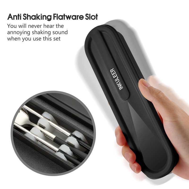 INKULEER Travel cutlery set, 18/8 stainless steel cutlery, Reusable utensils