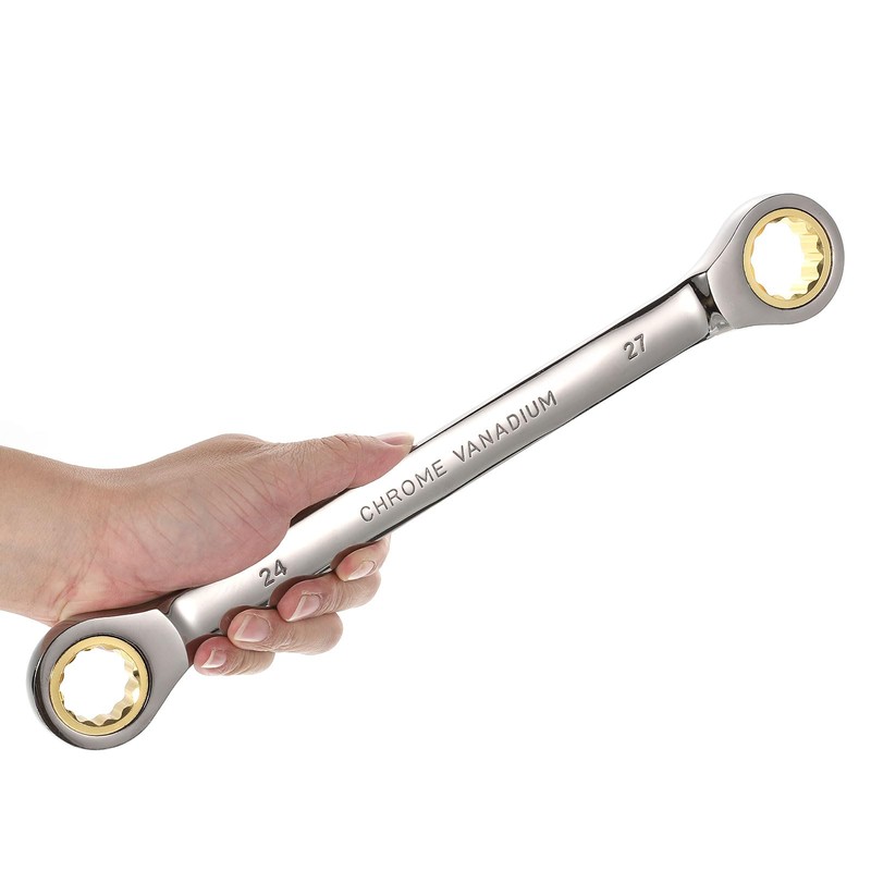 HARFINGTON Double Box End Ratcheting Wrench 24mm x 27mm Metric