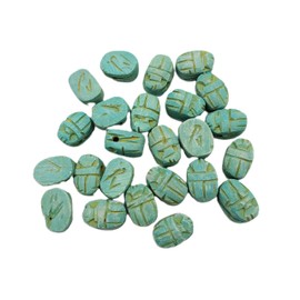 Egyptian Scarab Beads Set of 24 Extra Small - Horizontal Drilled - Green Hand-Carved Soapstone - Ancient Egypt Hieroglyphs - Made in Egypt