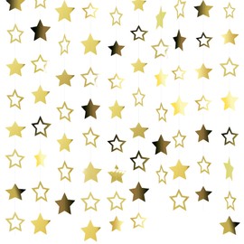 ELOPELY 10 Pack Glitter Star Garland Streamers Banner, Paper Star Banner for Party Decor, 98 Ft Hanging Star Garland for Birthday Graduation Decorations (Golden)