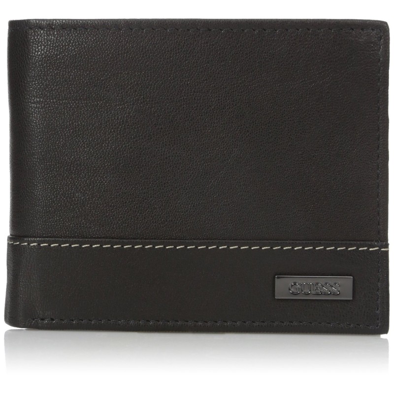 Guess Men's Leather Passcase Wallet, Black/White, One Size