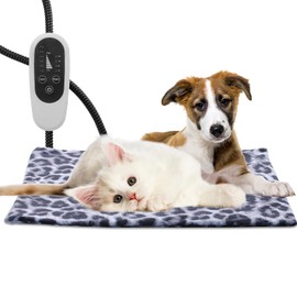 Tikaton MET Certified Pet Heating Pad, 2024 New Upgrade Heated Cat Bed Indoor with Auto Shut Off Timer, 6 Temperature Adjustable Pet Heating Pads (L: 35" x 24", BlackLeopard)