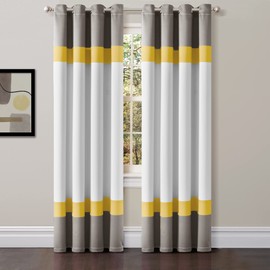 Lush Decor Alexander Color Block Light Filtering Window Curtain Panel Pair, 52"W x 84"L, Gray & Yellow
