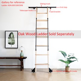 104RDHOUSE 6.6FT Hook on Sliding Library Ladder Hardware Kit,Telescoping Upper Hook,Bottom Brake Roller, Rustic Black Finish(No Ladder)