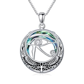 TOUPOP Egyptian Eye of Horus Necklace Jewelry Sterling Silver Egypt God Pendant with Blue Circle Crystal Gifts for Women