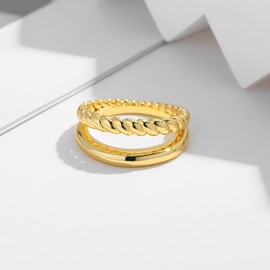WOWORAMA Chunky Gold Rings for Women Double Layer Statement Ring Trendy Twisted Stackable Rings Double Lines Band Ring Fashion Jewelry Size 9