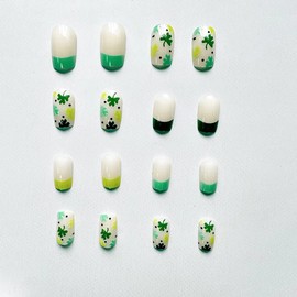 Press on Nails Short - 24 Pcs French Tip Nails Square Green Nail Tips Fake Nails ,St Patricks Day Gift | False Nail Kits with Lucky Shamrock Design, Fake Nails Short, Acrylic Stick on Nails Sets for Women Gift