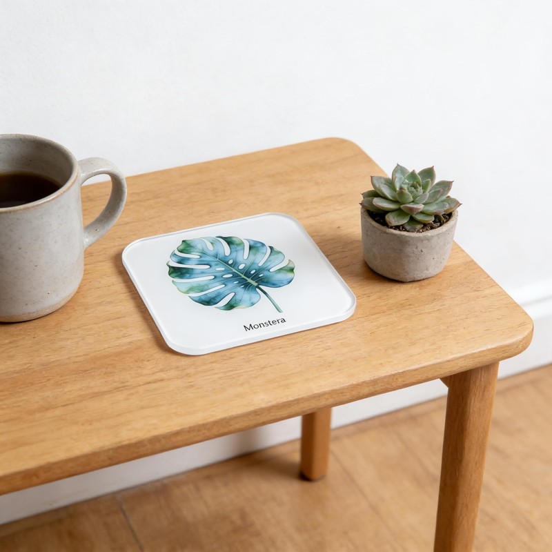 Watercolor Botanical Acrylic Coasters, Double-Sided UV Printed, CNC Polished Edges,