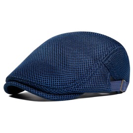 Gisdanchz Men's Mesh Flat Cap | Breathable, Lightweight, Adjustable | Summer Flat Cap with Side Press Stud, blue, 55-59