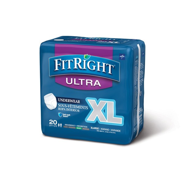 Medline - fit23600az FitRight Ultra Adult Incontinence Underwear, Heavy Absorbency, X-Large, 20 Count