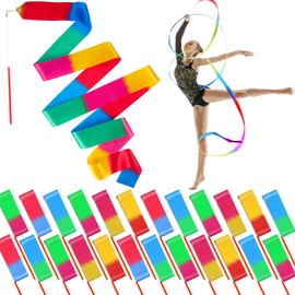 Niceup 24 Pcs Dance Ribbon for Kids Party Bag Fillers, Gymnastics Ribbon Rainbow Streamers Wand for Party Favors, Goodie Bag Fillers for Kids Birthday Princess Fairy Circus Party Decoration Supplies