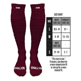 Nxtrnd XTD Scrunch Football Socks, Extra Long Padded Sport Socks for Men & Boys (Maroon, S/M)
