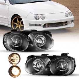 ROXX Replacement Headlight Assembly Compatible with 1994 1995 1996 1997 Acura Integra Left Driver and Right Passenger Side Halogen With bulbs (Black)