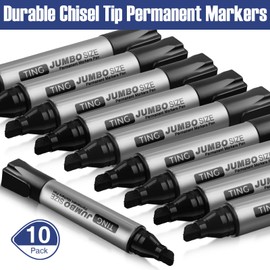 Fuutreo 10 Pack Jumbo Permanent Markers Bulk Large Chisel Tip Permanent Markers Big Huge Poster Markers Quick Drying Markers Waterproof Markers for Office, Logistics Company and More(Black)
