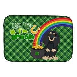 Caroline's Treasures WDK4804DDM Longhair Black and Cream Dachshund St. Patrick's Day Dish Drying Mat Absorbent Dish Drying Mat Pad for Kitchen Counter Dish Drainer Mat for Countertop, 14 x 21", Multic