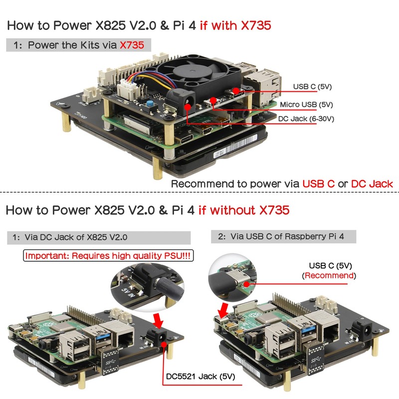 Geekworm para almacenamiento Raspberry Pi 4 SATA, X825 V2.0 2.5