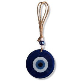 MYSTIC JEWELS - Round Turkish Eye Ornament with Jude for Wall Decor, Prevent Evil Eyes of Your Home, Good Luck Amulet, Good Luck Ornament (Blue)