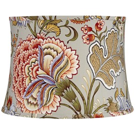 Sage Green with Flower Print Medium Drum Lamp Shade 14" Top x 16" Bottom x 11.5" High (Spider) Replacement with Harp and Finial - Springcrest