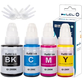 LCL Compatible for Canon GI290 GI-290 (4-Pack Black Cyan Magenta Yellow) Ink Bottle for Canon Megatank G3200 G4210 G1000 G1100 G1200, G1310 G1400 G1800 G1810 G1900 G2000 G2100 G2200 G2400 G2800