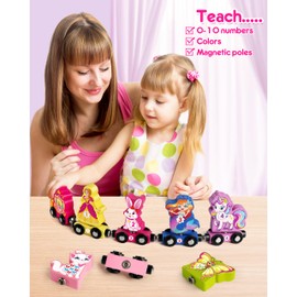 Hersort Fine Motor Skill Toys for Toddlers, Numbers Matching Game,11PCS Wooden Princess Train Set, Montessori Toys for Toddlers, Preschool Educational Material for Kids, Birthday Gifts for Girls, Boys