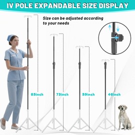 Crilealym IV Pole Portable,46 to 86In Telescopic IV Stand Floor with 4 IV Bag Holder Stabilizing Tripod Stainless Steels Pipe Extension Pole IV Influsion Pole with Organizers Infusion Bags (Black)